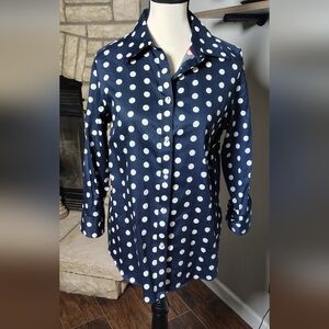 Chaps Navy Polka Dot Button-Down Shirt Medium